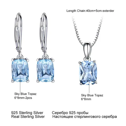 925 Sterling Silver Sky Blue Topaz Jewelry Set For Women Rectangle Gemstone Necklace And Earrings Wedding Fashion Jewelry