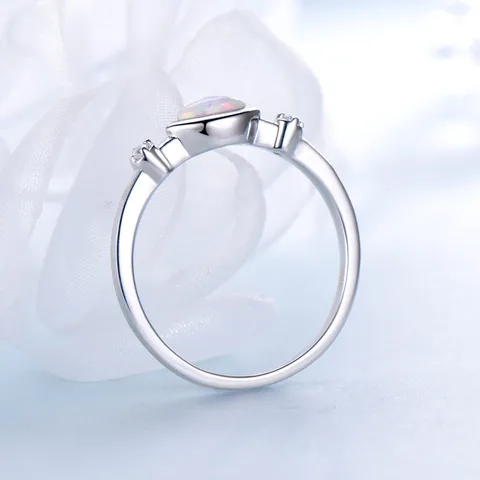 925 Sterlingsilber Weißer Feueropal Ring Für Damen Marquise-Schliff Zirkonia Augenform Luxus Mode Schmuck Fingerring