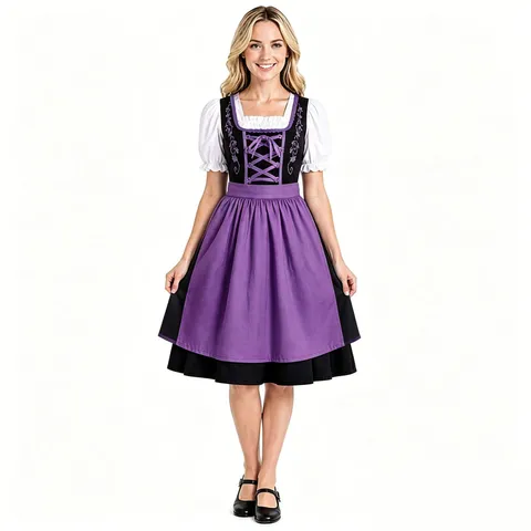 Women Bavarian Oktoberfest Beer Maid Costume Traditional Dirndl Dress Party Cosplay Outfit With Apron And Blouse