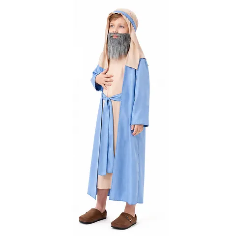 Kids Halloween Wise Man Shepherd Costume Boys Biblical Ancient Prophet Cosplay Outfit Robe With Headpiece And Beard Set