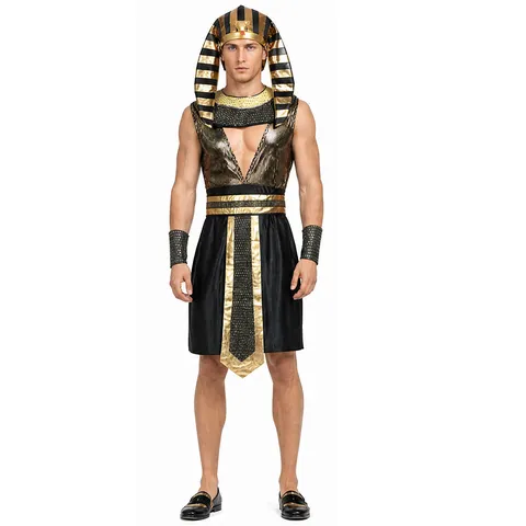 Costume de Pharaon Égyptien pour Hommes Halloween Cosplay Tenue Polyester Ancien Roi Fête Ensemble