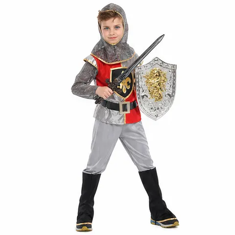 Kids Roman Knight Costume Spartan Warrior Medieval Role Play Outfit Halloween Party Performance Apparel With Shield Sword