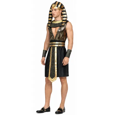 Costume de Pharaon Égyptien pour Hommes Halloween Cosplay Tenue Polyester Ancien Roi Fête Ensemble