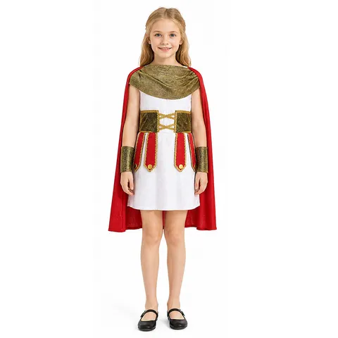 Costume da Guerriera Romana Antica per Bambini per Halloween Cosplay e Spettacoli Teatrali Abito Comodo con Mantello