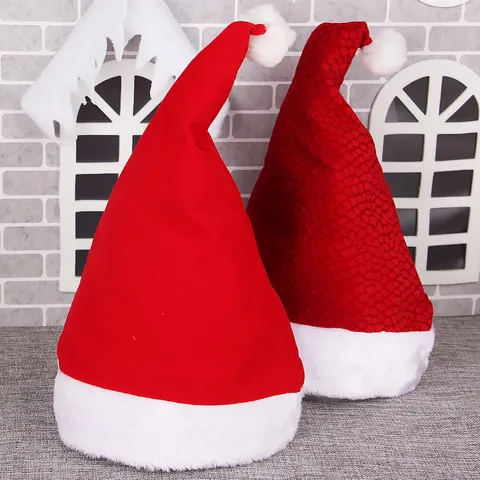 Thickened Plush Christmas Hat Red And White Santa Claus Hat Holiday Party Decoration Festival Headwear Unisex