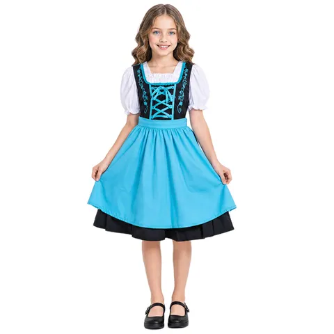 Kids German Oktoberfest Bavarian Traditional Costume Girls Maid Dress Halloween Cosplay Party Outfit