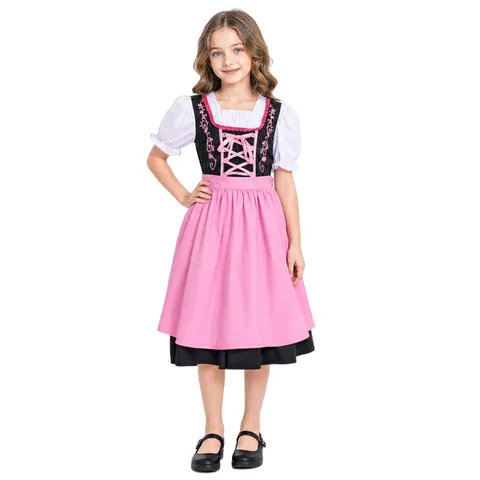 Girls Bavarian Oktoberfest Costume Dress Kids German Beer Maid Dirndl Outfit For Halloween Party Stage Performance Costume