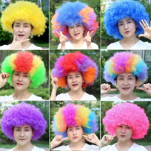 Halloween Party Costume Colorful Clown Wig Afro Curly Rainbow Hair Set For Adults And Kids Cosplay Dress Up Accessories