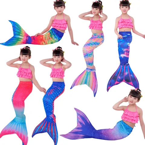Girls Mermaid Swimsuit Bikini Set Kids Fish Tail Swimwear Children Summer Beach Bathing Suit Pool Party Outfit