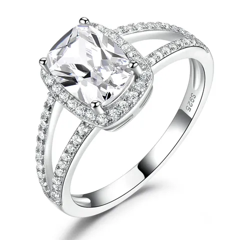 S925 Sterlingsilber Rechteckiger Zirkonia Ring Für Damen Eleganter Doppelter Geteilter Schaft Weißer Kubischer Zirkonia Versprechensring Modeschmuck