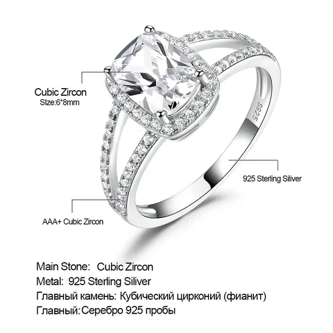 S925 Sterlingsilber Rechteckiger Zirkonia Ring Für Damen Eleganter Doppelter Geteilter Schaft Weißer Kubischer Zirkonia Versprechensring Modeschmuck