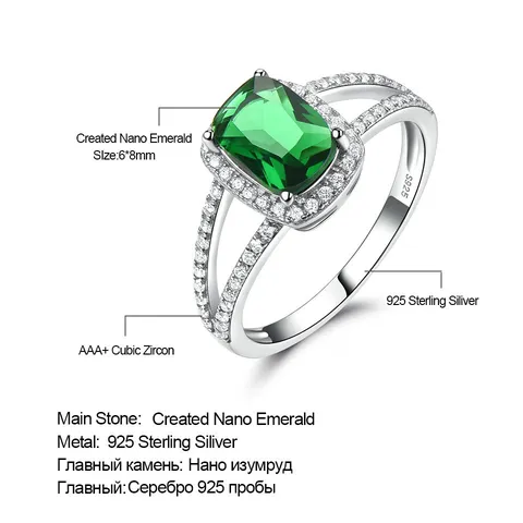 S925 Sterlingsilber Rechteckiger Nano Smaragdgrüner Stein Ring Damen Mode Zirkonia Pavé Finger Schmuck Geschenk