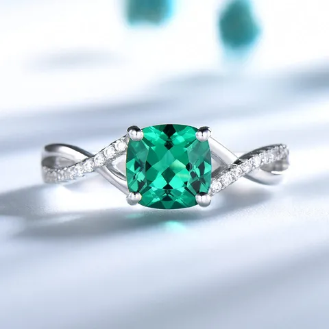 925 Sterling Silber Quadratischer Grüner Nano Smaragd Ring Für Damen Zirkonia Gedrehter Ring Eleganter Hochzeits Schmuck Geschenk