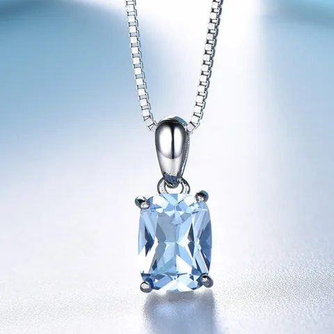 925 Sterling Silver Sky Blue Topaz Jewelry Set For Women Rectangle Gemstone Necklace And Earrings Wedding Fashion Jewelry