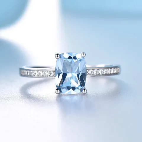 925 Sterlingsilber Himmelblau Topas Schmuckset Rechteckig Strass Halskette Ohrringe Ring Für Damen Mode Luxus Hochzeit Schmuck