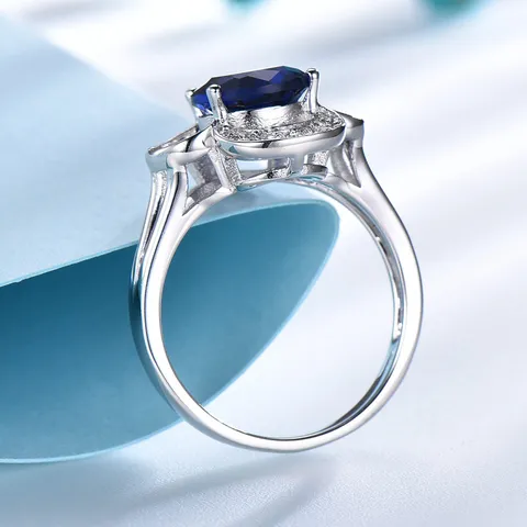 Minimalist Silver Blue Sapphire Rhinestone Flower Ring Electroplated Open Finger Band Gift For Women Fashion Jewelry
