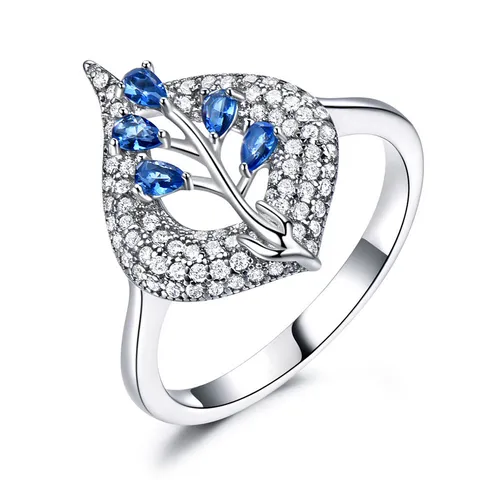 Luxus 925 Sterlingsilber Blatt Ring Für Damen Mode Schmuck Mit Schwarz Blau Grün Zirkonia Eingelegter Fingerring