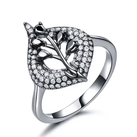 Luxus 925 Sterlingsilber Blatt Ring Für Damen Mode Schmuck Mit Schwarz Blau Grün Zirkonia Eingelegter Fingerring