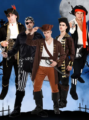 Hommes Halloween Pirate Capitaine Costume Ensemble Haut Rayé Pantalon Bandeau Cosplay Fête Tenue Vêtements de Performance