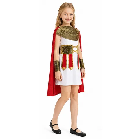 Costume da Guerriera Romana Antica per Bambini per Halloween Cosplay e Spettacoli Teatrali Abito Comodo con Mantello