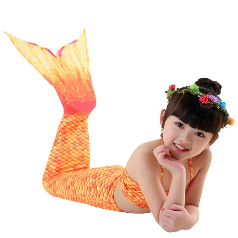 Girls Mermaid Swimsuit Bikini Set Three-Piece Mermaid Tail Swimwear Kids Summer Beach Bathing Suit Costume
