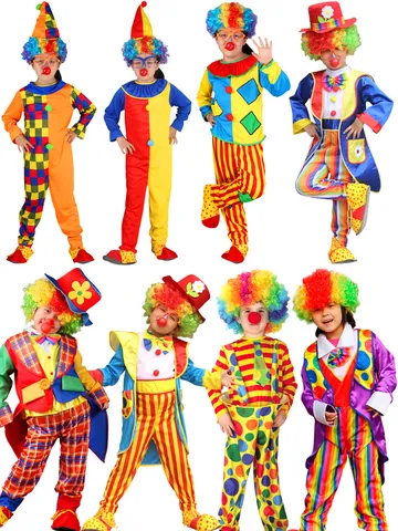 Paidiko Kostoumi Parastasis Halloween Polyvromo Clown Jumpsuit Set Kappelo Party Agoria Koritsia