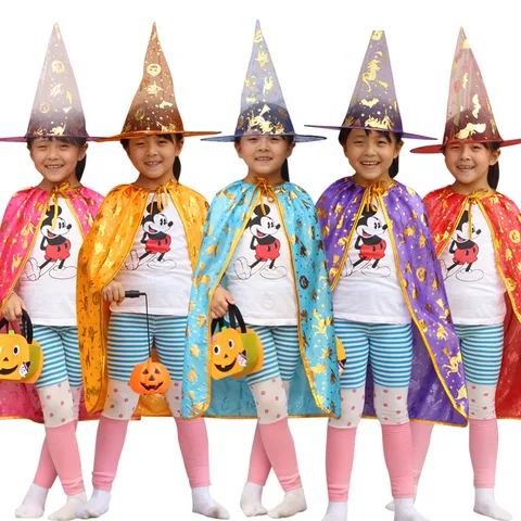 Bambini Halloween Mantello di Zucca e Cappello da Mago Set di Costumi Bambini Cosplay Festa Spettacolo Mantello Festival Abbigliamento