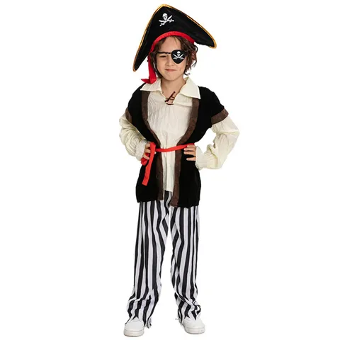 Kids Pirate Costume Halloween Party Cosplay Outfit Boys Girls Captain Pirate Set With Striped Pants Hat