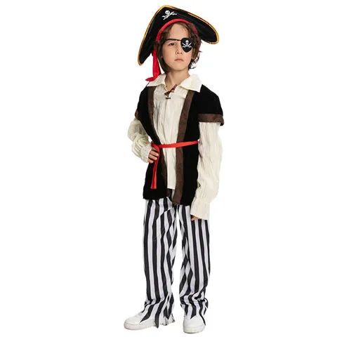 Kids Pirate Costume Halloween Party Cosplay Outfit Boys Girls Captain Pirate Set With Striped Pants Hat