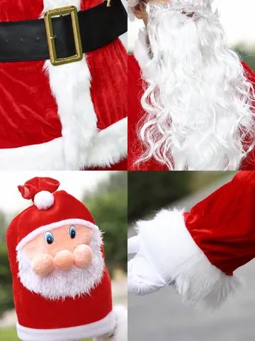 Disfraz de Papá Noel de Terciopelo de Lujo para Hombre Conjunto Completo Traje de Cosplay de Navidad Talla Grande