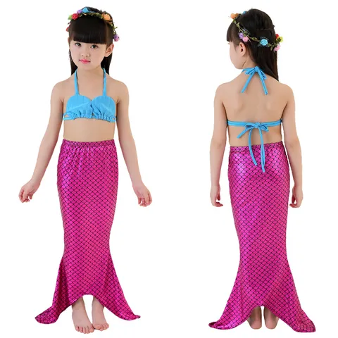 Kids Mermaid Swimsuit Girls Bikini Shell Top Fishtail Skirt Three Piece Set Children Summer Bathing Suit Swimwear