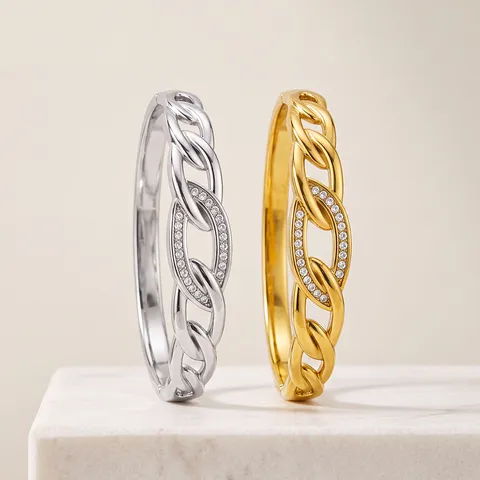 Fashion Stainless Steel Interwoven Geometric Open Bangle Bracelet With Rhinestone Luxury Women Jewelry Wrist Band