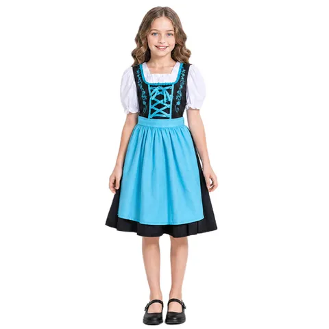 Kids German Oktoberfest Bavarian Traditional Costume Girls Maid Dress Halloween Cosplay Party Outfit