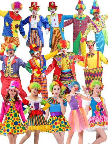 Costume de Clown Adulte pour Femmes Fête de Cirque Robe Fantaisie Tenue à Pois Colorés Vêtements de Performance de Mascarade