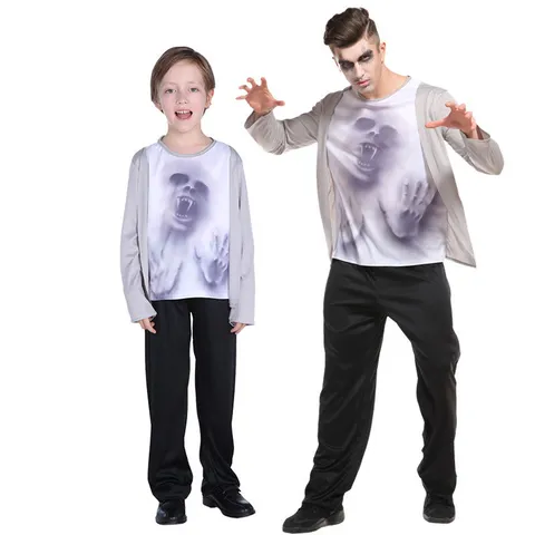 Halloween Vampire 3D Print Cosplay Costume Set Adults Kids Scary Demon Stage Performance Party Outfit Polyester