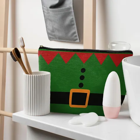 Christmas Theme Printed Linen Cosmetic Bag Cute Large Capacity Portable Makeup Pouch Travel Storage Bag Holiday Gift