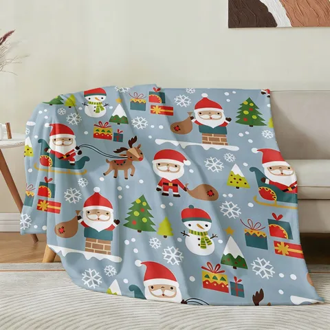 Christmas Flannel Blanket Printed Throw Blanket Santa Claus Festive Home Warm Air Conditioning Shawl Holiday Gift