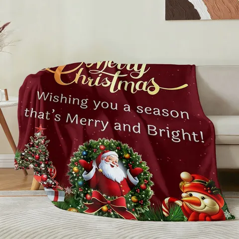 Christmas Cartoon Printed Flannel Blanket Soft Warm Throw Blanket For Sofa Bed Home Winter Holiday Decor