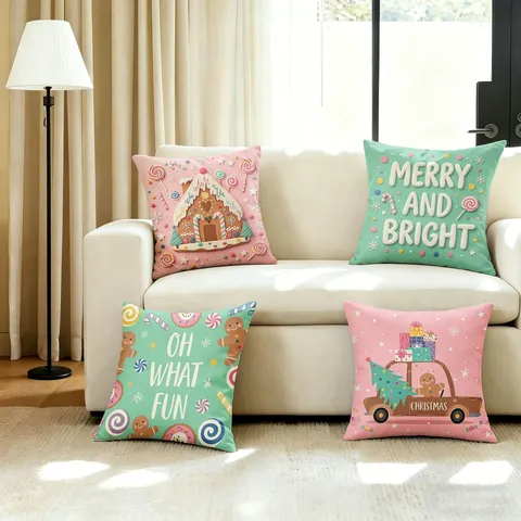 Natale Casa di Pan di Zenzero Stampa Federa per Cuscino Nordico Decorativo per Divano Letto Arredamento