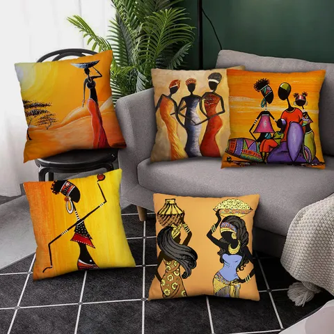 African Style Black Women Art Printed Throw Pillow Cover Bohemian Home Decor Square Cushion Cover For Living Room