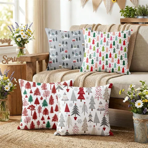 Christmas Throw Pillow Cover Festive Snowflake Tree Polyester Decorative Cushion Cover For Sofa Bed Home Decor