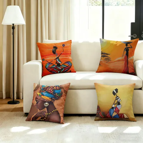 African Style Black Women Art Printed Throw Pillow Cover Bohemian Home Decor Square Cushion Cover For Living Room
