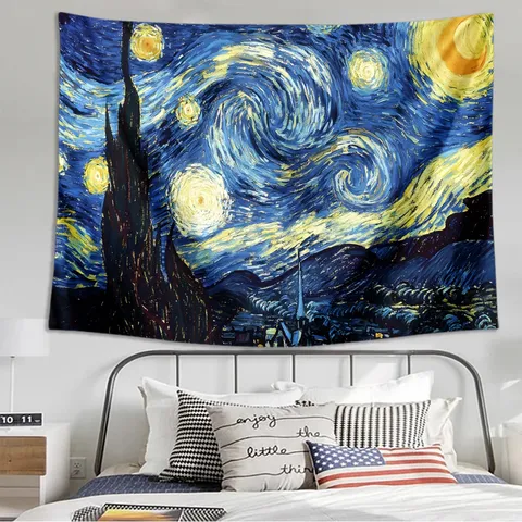 Künstlerischer Ölgemälde Wandteppich Sternenhimmel Landschaft Stoff Wandbehang Für Wohnzimmer Schlafzimmer Heimdekoration