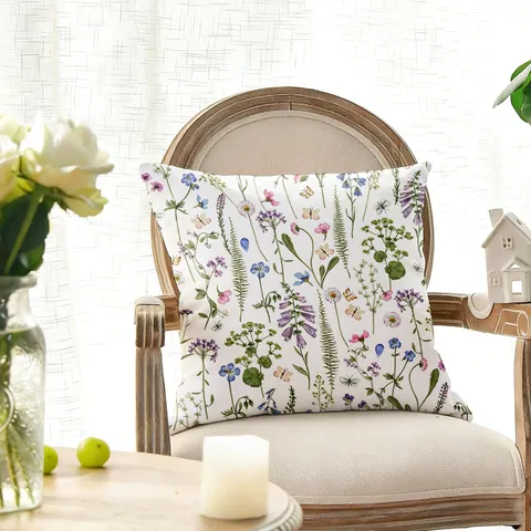 Funda de Cojín Decorativa con Flores Bohemias de Poliéster Piel de Melocotón para Sofá Sala de Estar