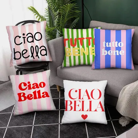Nordic Ins Style Striped Italian Letter Print Throw Pillow Cover Decorative Cushion Case Without Core Home Decor