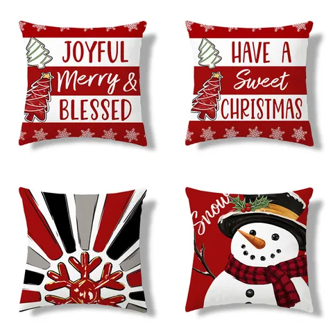 Funda de Cojín de Copo de Nieve de Navidad Estilo Nórdico Funda de Almohada Decorativa para Sofá Cama Sala de Estar Decoración del Hogar