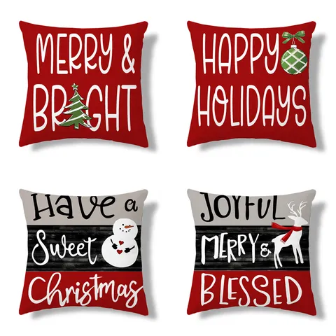 Navidad Vacaciones Decorativo Funda de Cojín Festivo Copo de Nieve Alce Estampado Funda de Cojín Para Sofá Sala de Estar Decoración