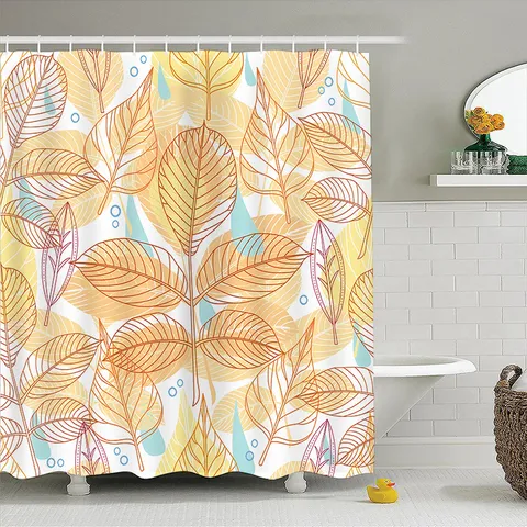 Waterdichte Douchegordijn Voor Badkamer Frisse Plant Blad Bloemen Print Stof Badgordijn Met Haken Moderne Huisdecoratie