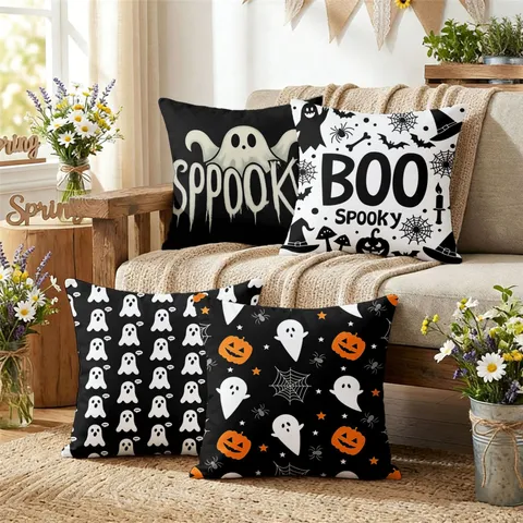 Halloween Kürbis Geist Spinne Druck Kissenbezug Dekorative Polyester Quadratischer Kissenbezug Für Wohnzimmer Heimdekoration