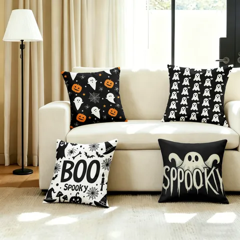 Halloween Kürbis Geist Spinne Druck Kissenbezug Dekorative Polyester Quadratischer Kissenbezug Für Wohnzimmer Heimdekoration